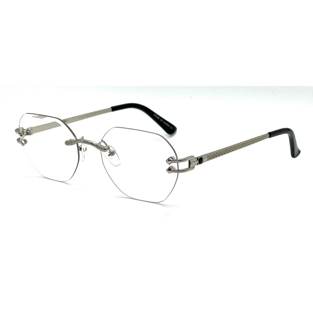 Silver Frameless Angular Eyewear Exhibits Women Eyewear Clear Lens Ombre Shaded